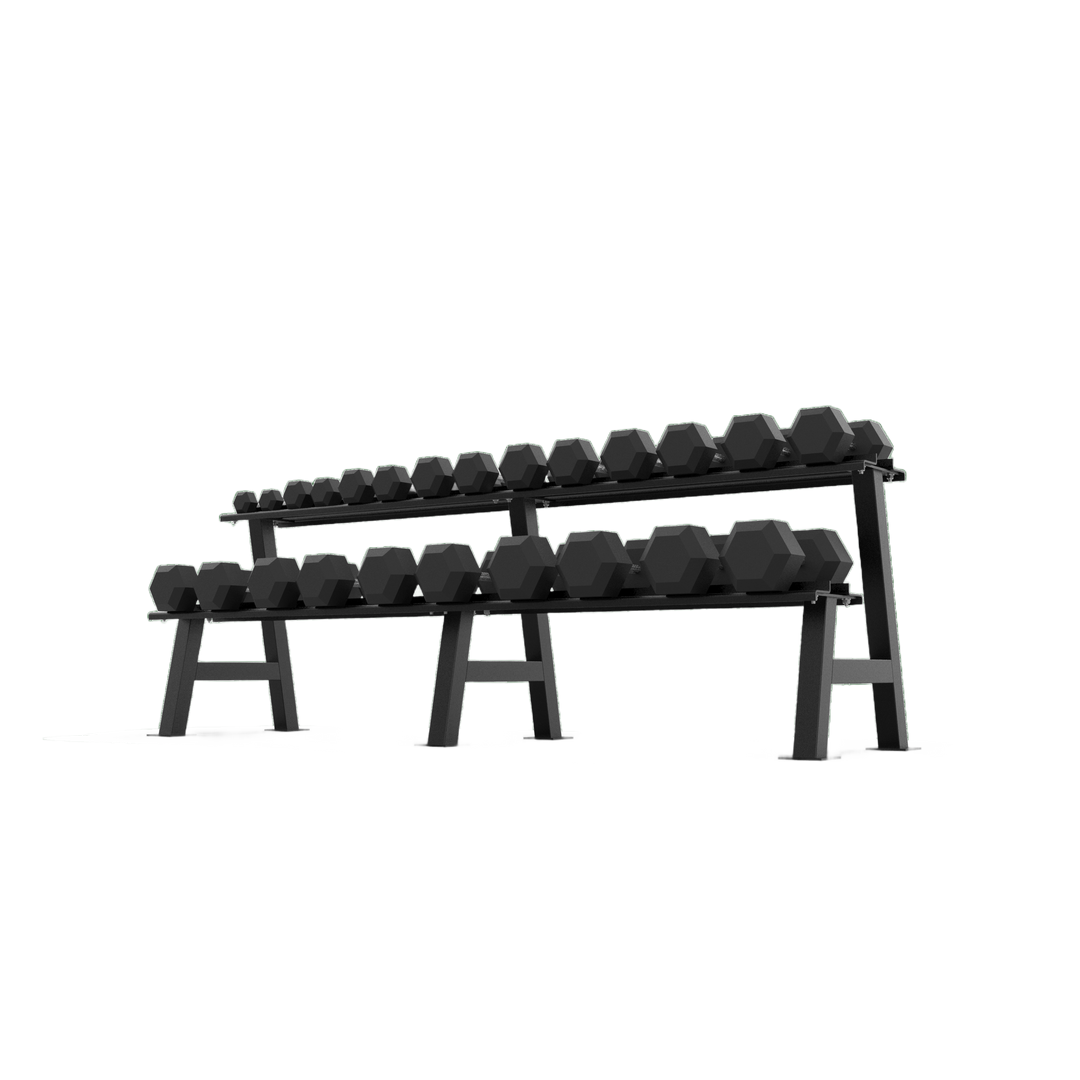 2 Tier Hex Dumbbell Rack with 2.5 - 30kg Hex Dumbbell Set - BLK BOX