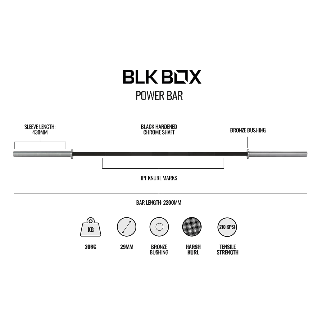 Power Bar - 20kg 7ft Barbell - BLK BOX
