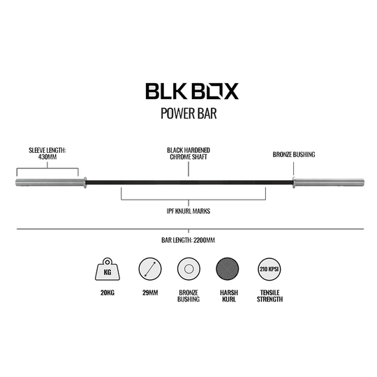 Power Bar - 20kg 7ft Barbell - BLK BOX