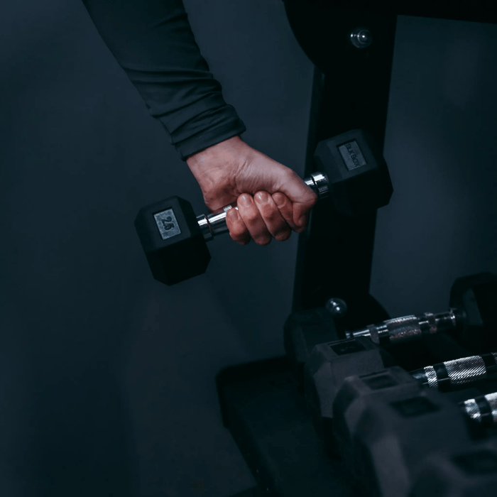 Rubber Hex Dumbbells (Sold Individually) - BLK BOX