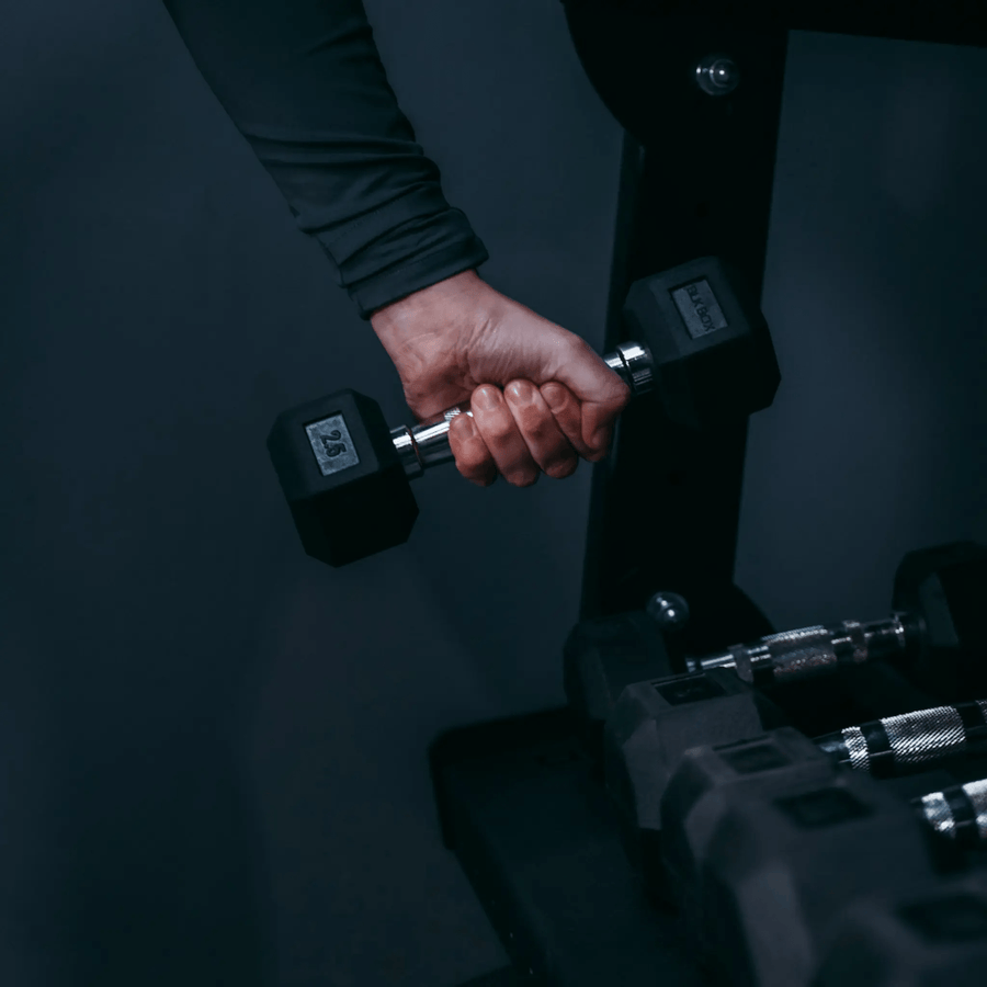 Rubber Hex Dumbbells (Sold Individually) - BLK BOX