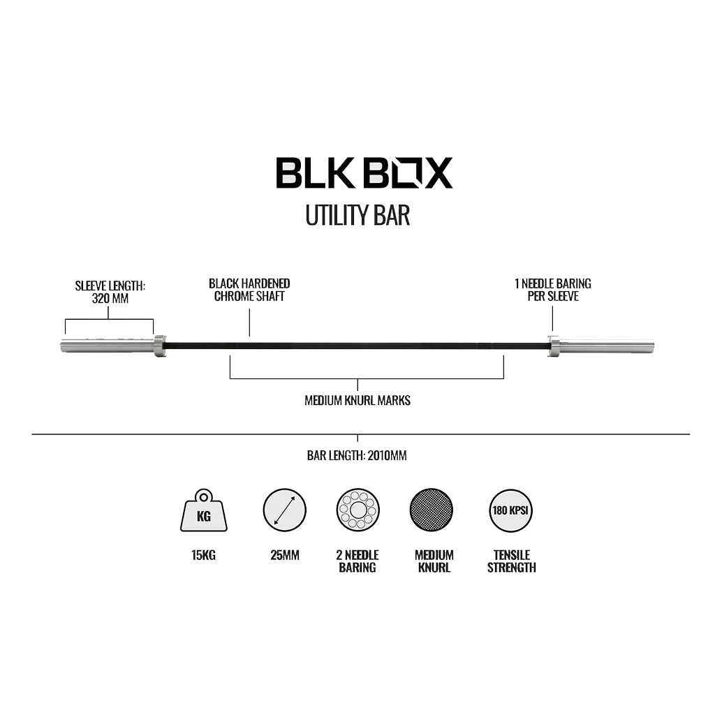 Utility Bar - 15kg Olympic Barbell - BLK BOX