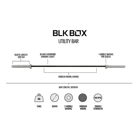 Utility Bar - 15kg Olympic Barbell - BLK BOX