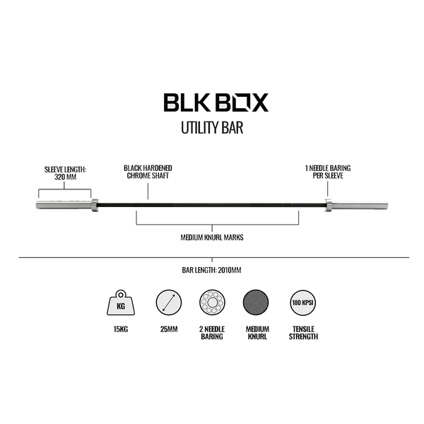 Utility Bar - 15kg Olympic Barbell - BLK BOX