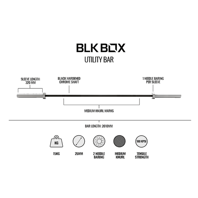 Utility Bar - 15kg Olympic Barbell - BLK BOX