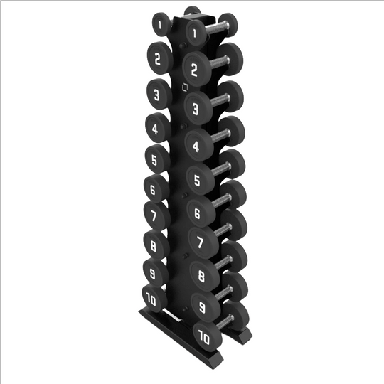 Vertical Dumbbell Rack with Premium Round Urethane Dumbbell Set - BLK BOX
