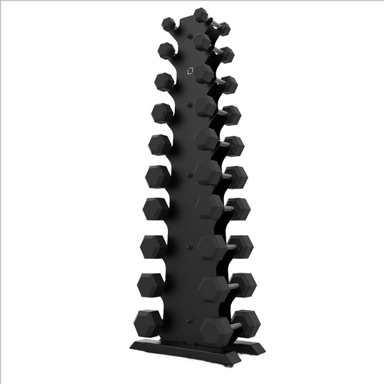 Vertical Dumbbell Rack with Premium Round Urethane Dumbbell Set - BLK BOX