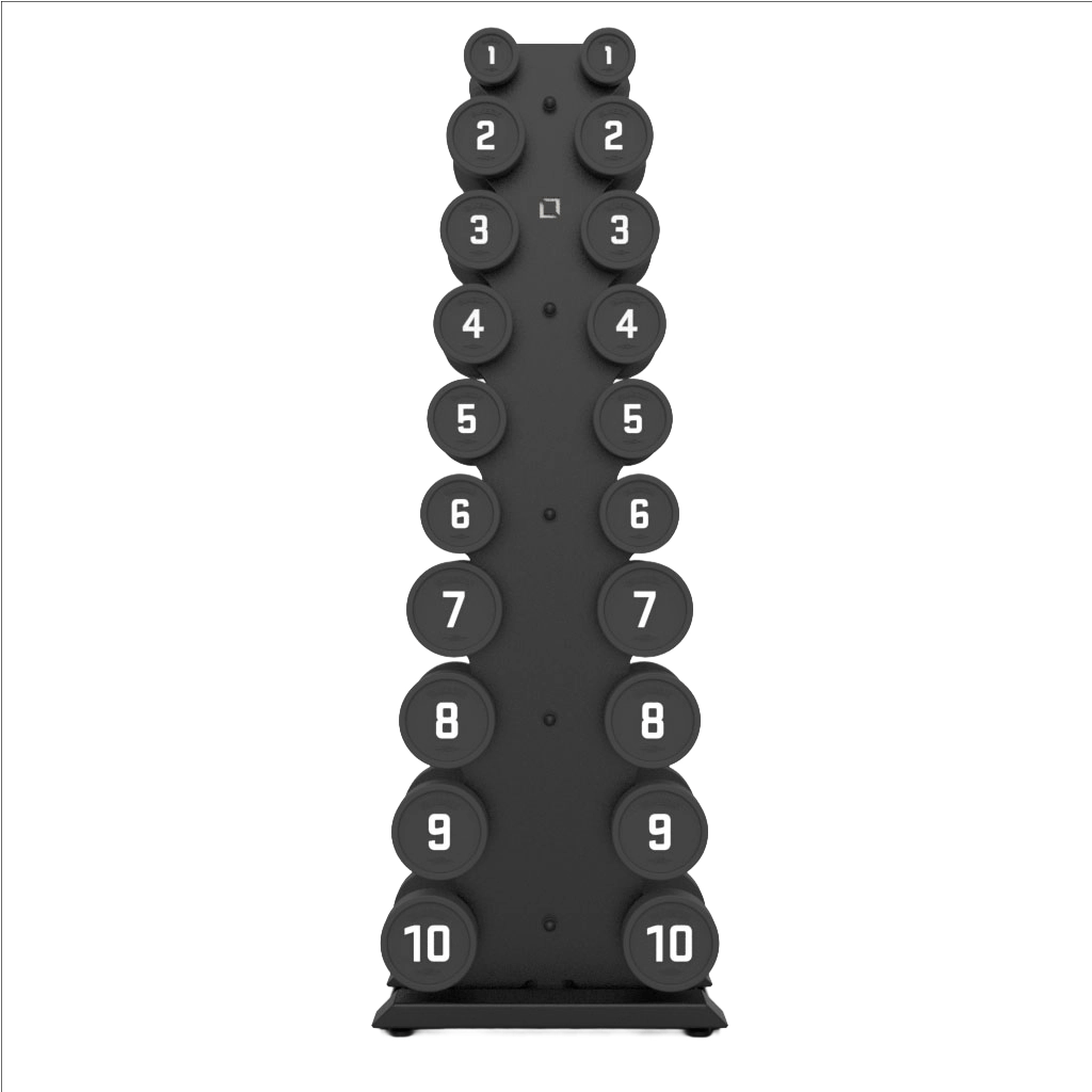 Vertical Dumbbell Rack with Premium Round Urethane Dumbbell Set - BLK BOX
