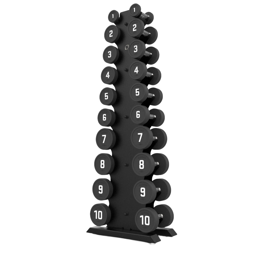 Vertical Dumbbell Rack with Premium Round Urethane Dumbbell Set - BLK BOX