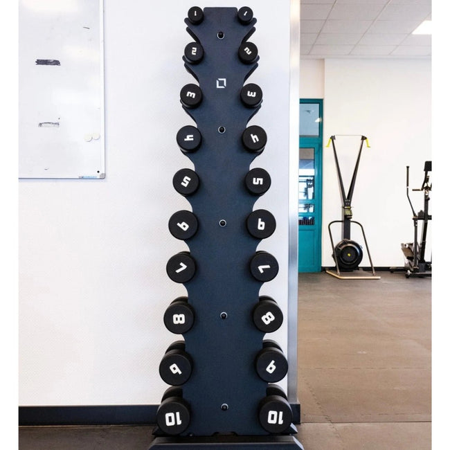 Vertical Dumbbell Rack with Premium Round Urethane Dumbbell Set - BLK BOX