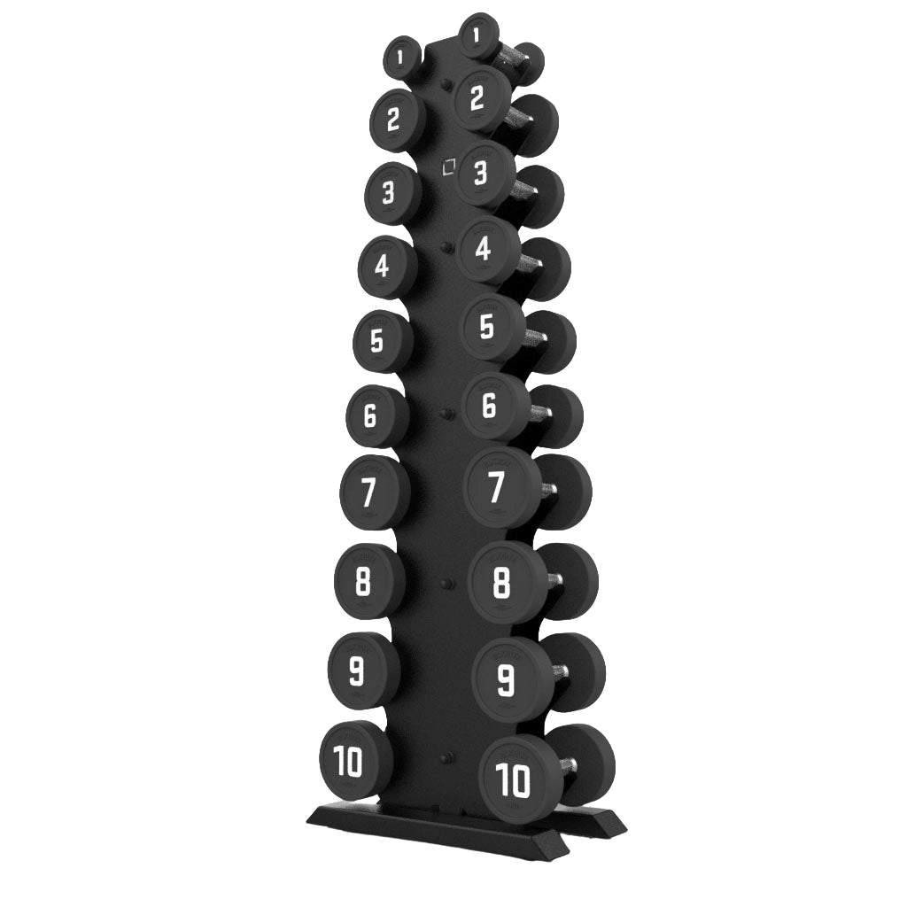 Vertical Dumbbell Rack with Premium Round Urethane Dumbbell Set | BLK BOX