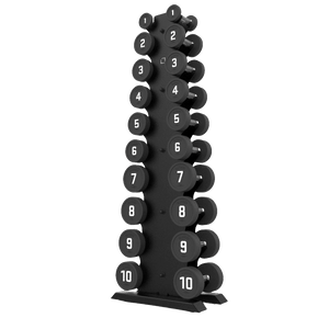 Vertical Dumbbell Rack with Premium Round Urethane Dumbbell Set | BLK BOX
