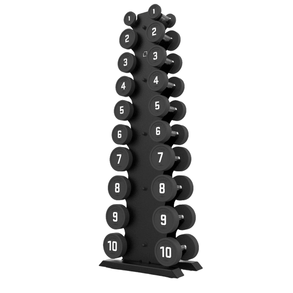 Vertical Dumbbell Rack with Premium Round Urethane Dumbbell Set | BLK BOX