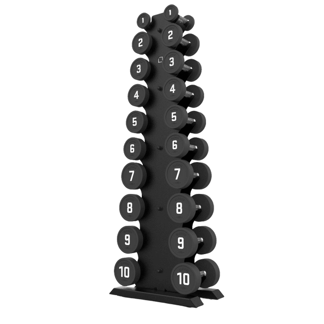 Vertical Dumbbell Rack with Premium Round Urethane Dumbbell Set | BLK BOX