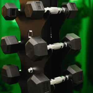 Vertical Dumbbell Rack with Premium Round Urethane Dumbbell Set - BLK BOX