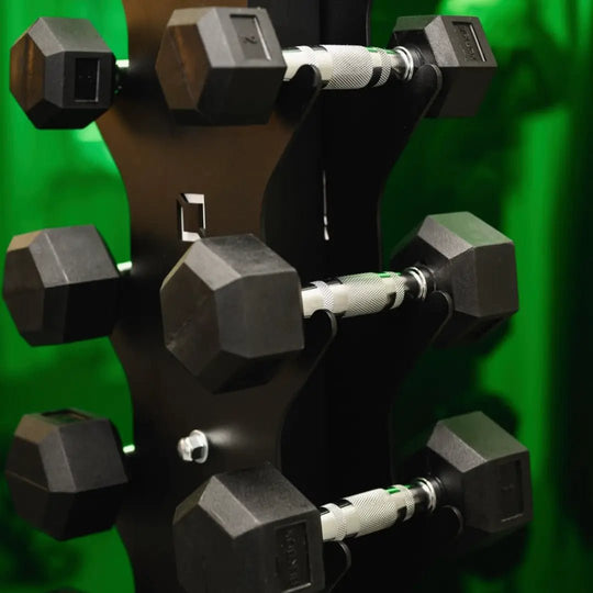 Vertical Dumbbell Rack with Premium Round Urethane Dumbbell Set - BLK BOX