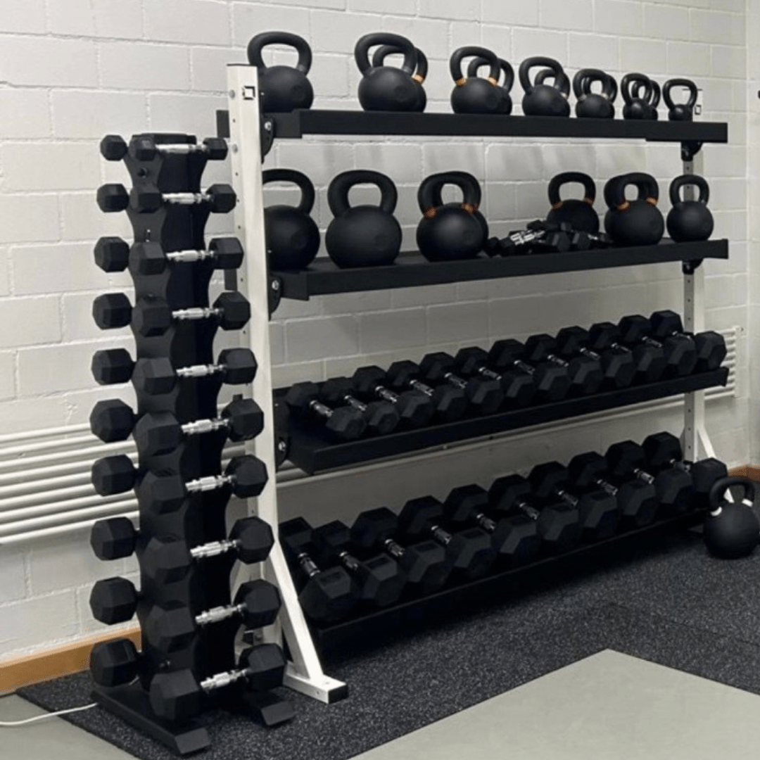 Vertical Dumbbell Rack with Premium Round Urethane Dumbbell Set - BLK BOX