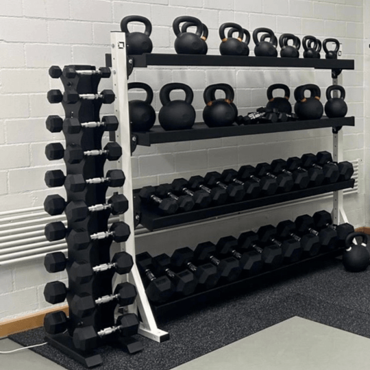 Vertical Dumbbell Rack with Premium Round Urethane Dumbbell Set - BLK BOX