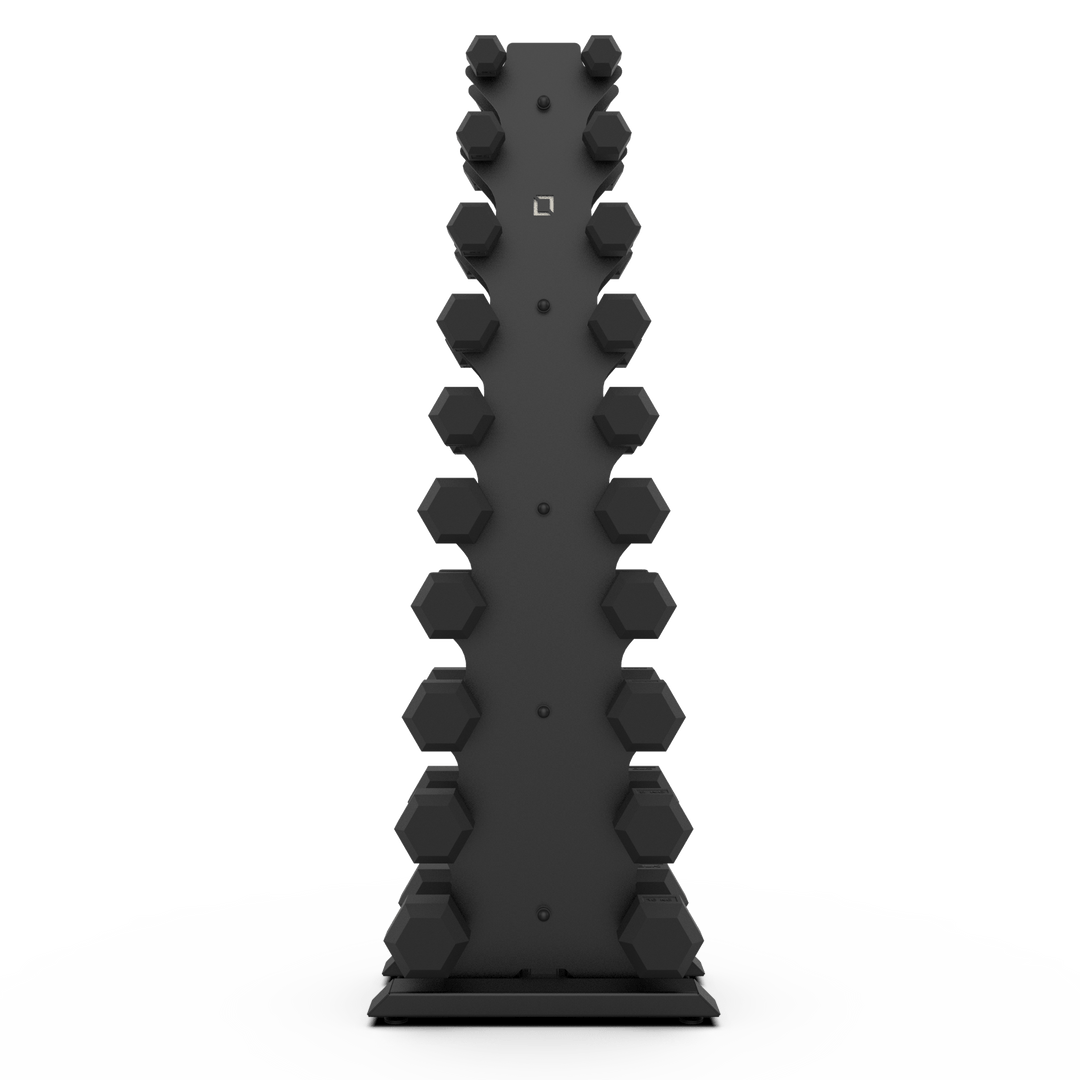 Vertical Dumbbell Rack with Rubber Hex DB Set - BLK BOX