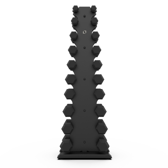 Vertical Dumbbell Rack with Rubber Hex DB Set - BLK BOX