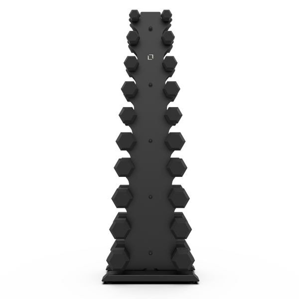 Vertical Dumbbell Rack with Rubber Hex DB Set - BLK BOX
