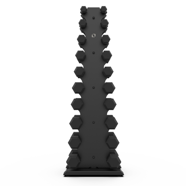 Vertical Dumbbell Rack with Rubber Hex DB Set - BLK BOX
