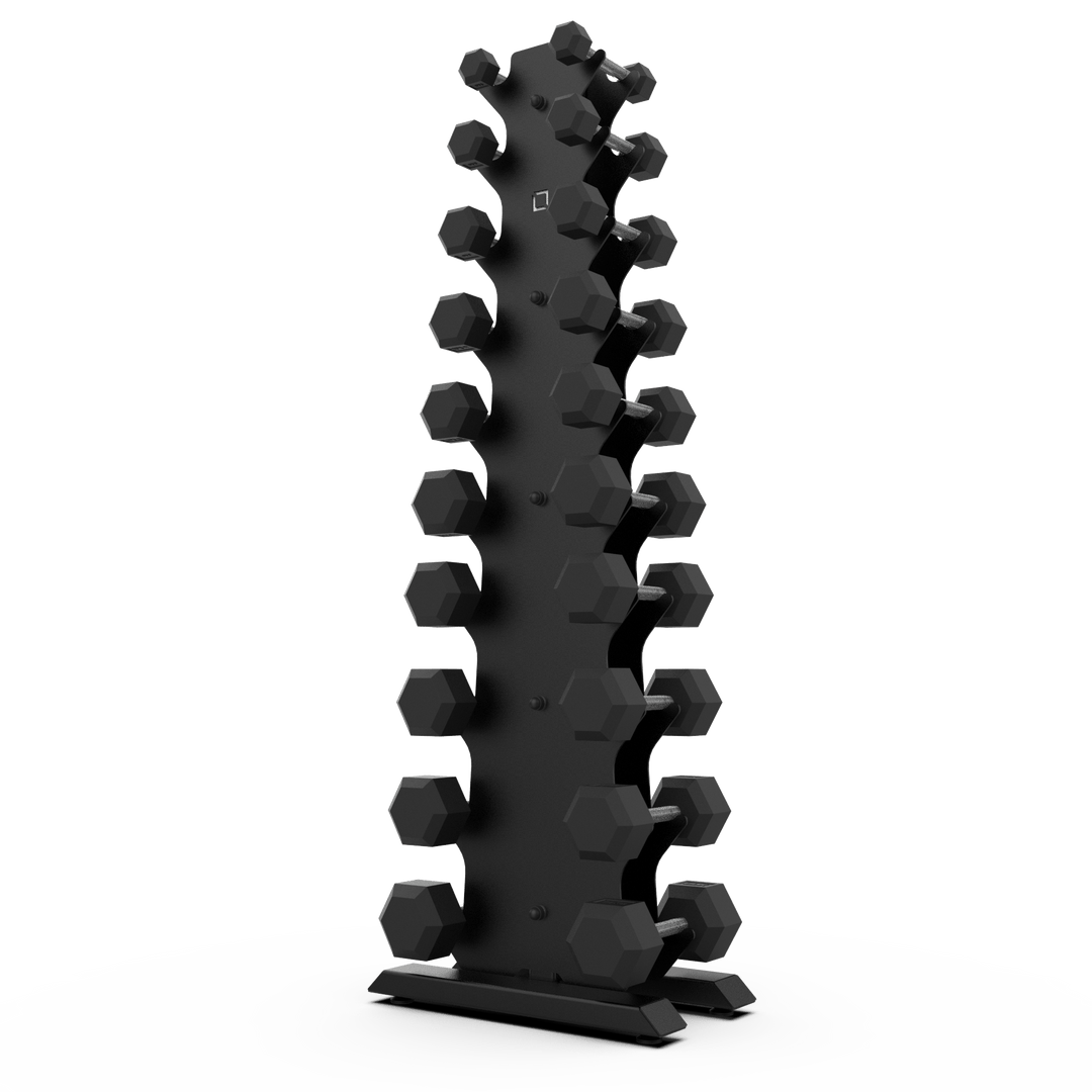 Vertical Dumbbell Rack with Rubber Hex DB Set - BLK BOX