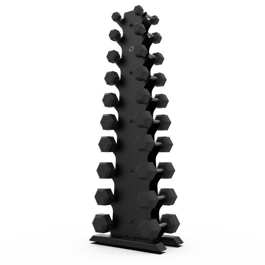Vertical Dumbbell Rack with Rubber Hex DB Set - BLK BOX