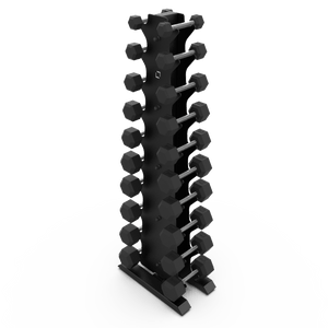 Vertical Dumbbell Rack with Rubber Hex DB Set - BLK BOX