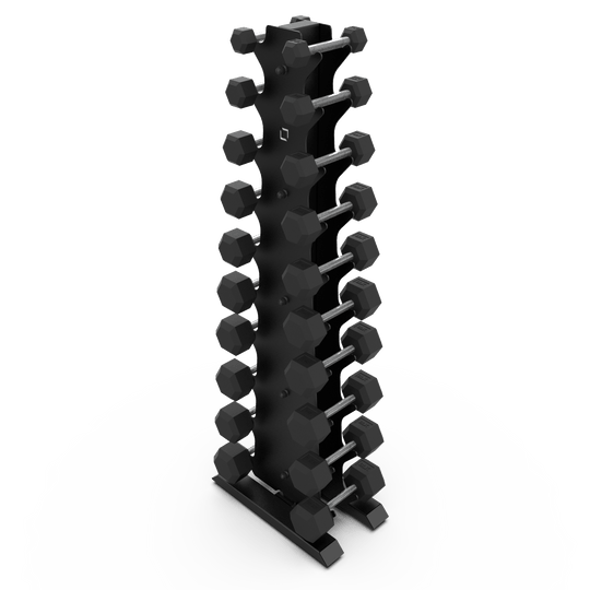 Vertical Dumbbell Rack with Rubber Hex DB Set - BLK BOX