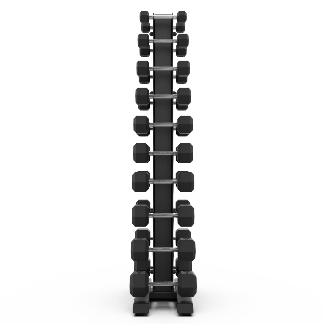 Vertical Dumbbell Rack with Rubber Hex DB Set - BLK BOX