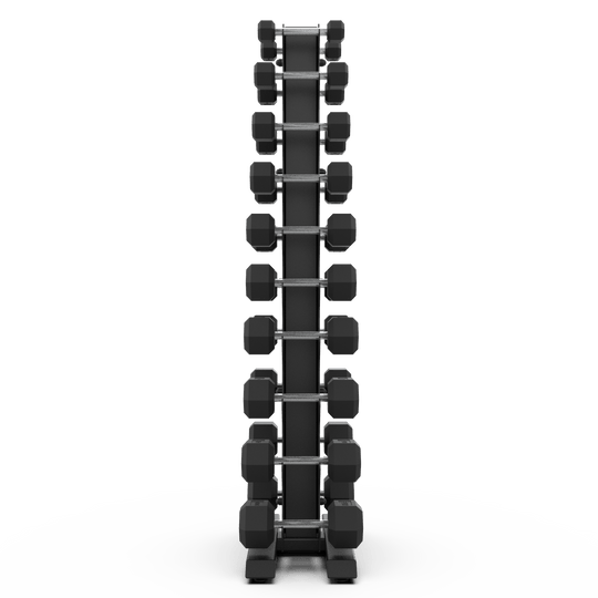 Vertical Dumbbell Rack with Rubber Hex DB Set - BLK BOX