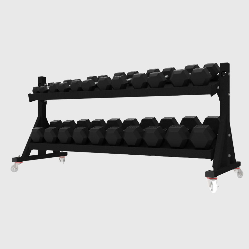 BLK BOX 2 Tier Dumbbell Rack on Wheels with 5 - 30kg Dumbbell Set