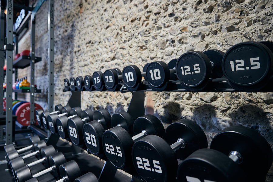 BLK BOX Premium Urethane Dumbbell Set with Storage Rack