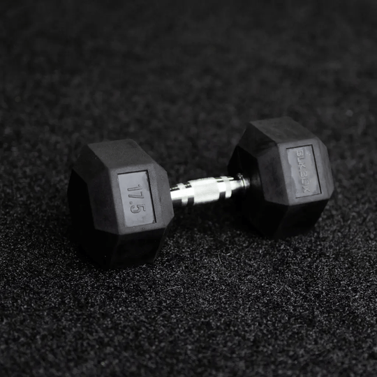 Rubber Hex Dumbbells (Sold Individually) - BLK BOX